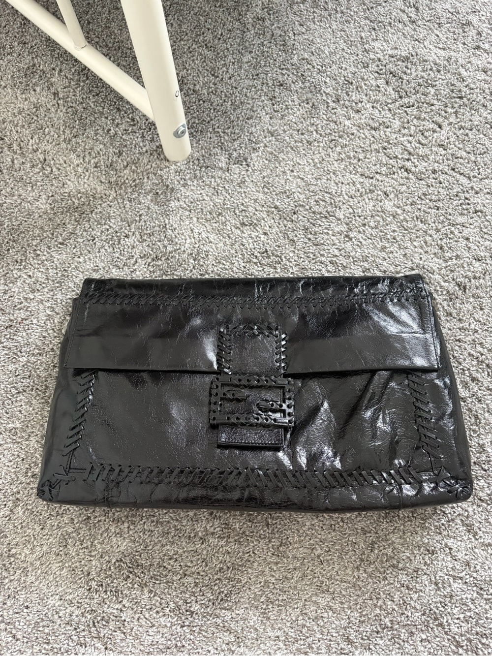 RARE Fendi JUMBO HUGE Black Baguette Whipstitch Clutch - Document Holder